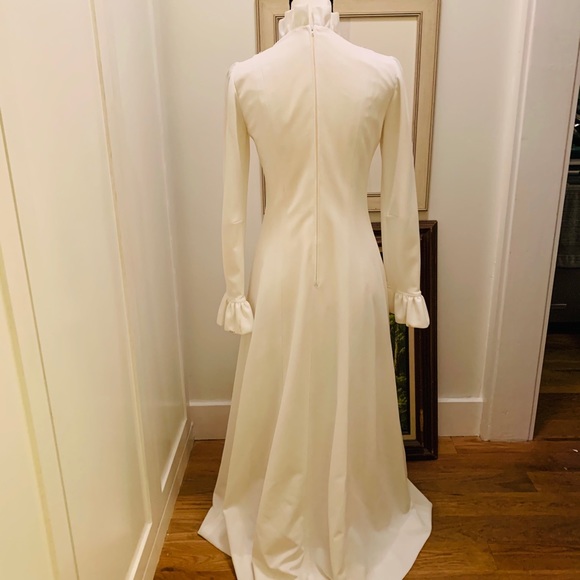 White Formal Dress With Ruffle And Gold Sequins - Picture 5 of 8